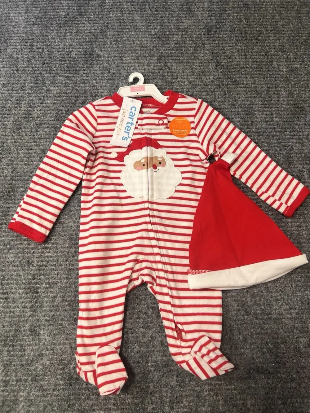 Carter's Newborn Red/White Cotton Footed Santa One-Piece Sleeper 2-Way Zip